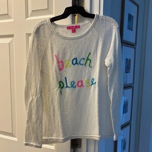 Lilly Pulitzer White Sweater with Colorful 'Beach Please' Design